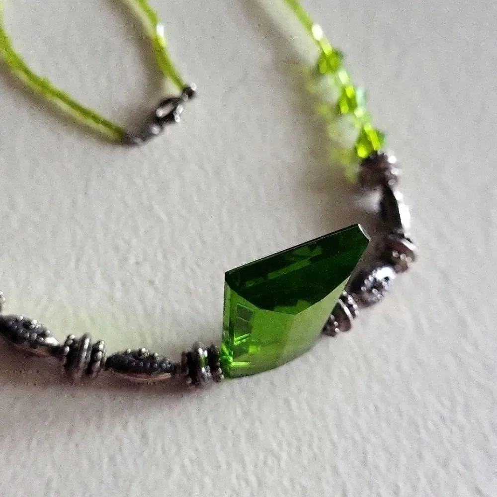 Lime green Handcrafted Glass and Sterling Silver Necklace